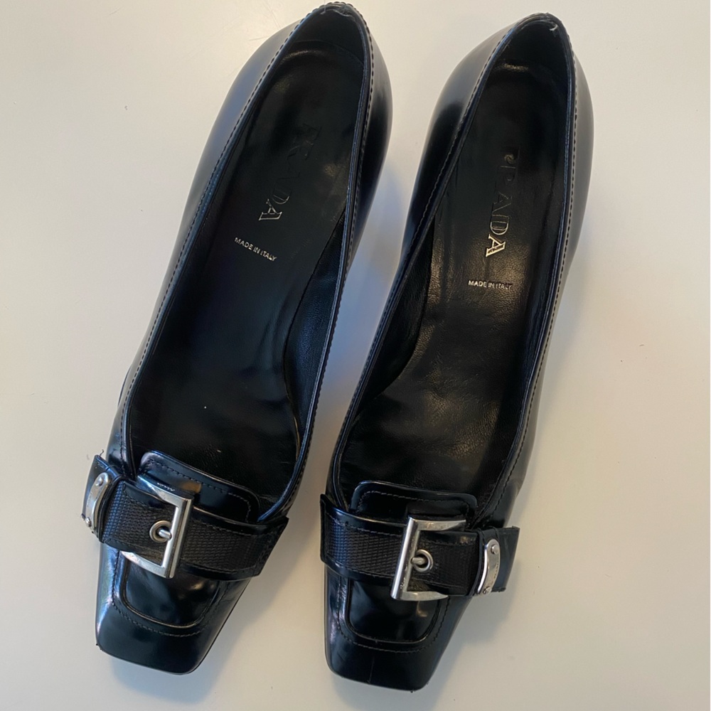 Black Prada Buckle Low Heel